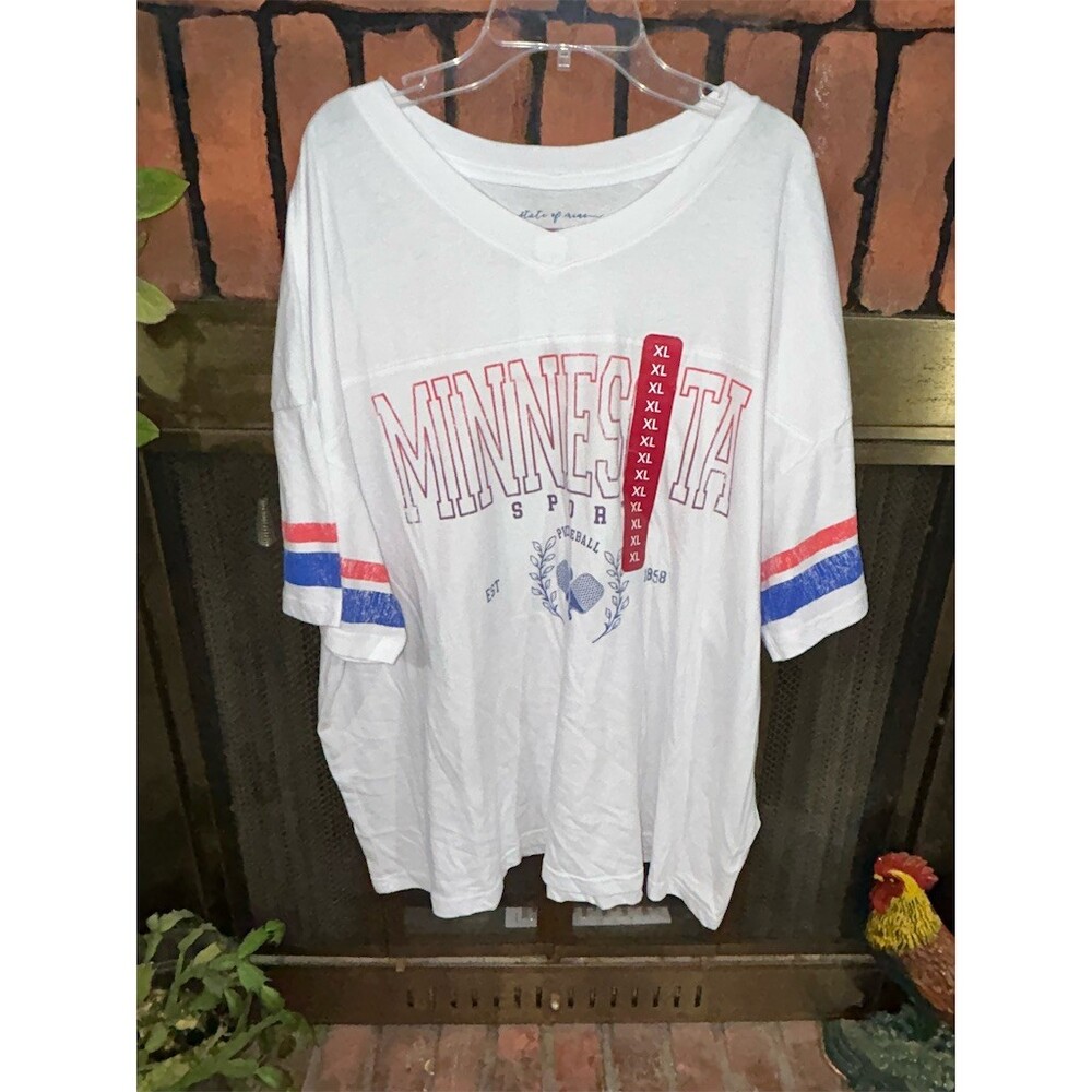State of Mine T-Shirt Womens XL White Minnesota Pickleball V-Neck Graphic